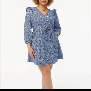 NWT: Lightweight cotton puff-sleeve mini dress / LARGE / ANTIQUE NAVY BLUE